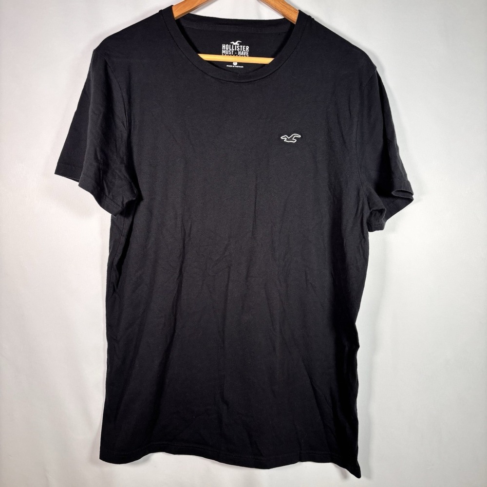 Hollister Shirt Mens Large Soft Black Must Have Collection Logo 100% Cotton
